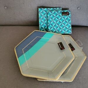 Papyrus abstract dinner plates 8 x 2 packages + 20 beverage napkins x 2 packages